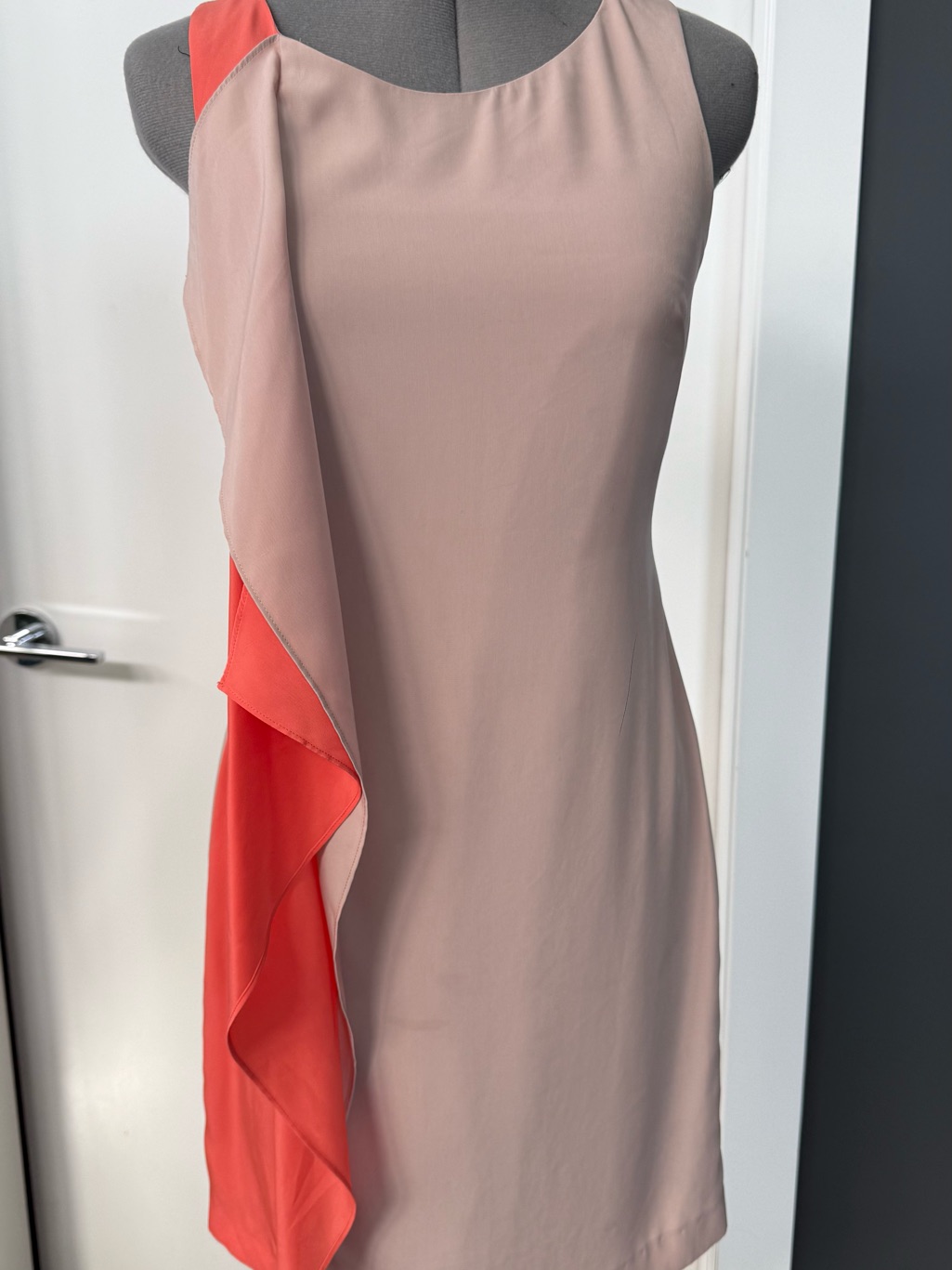 Sachin + Babi Blush Pink One-Shoulder Dress With Coral Ruffle